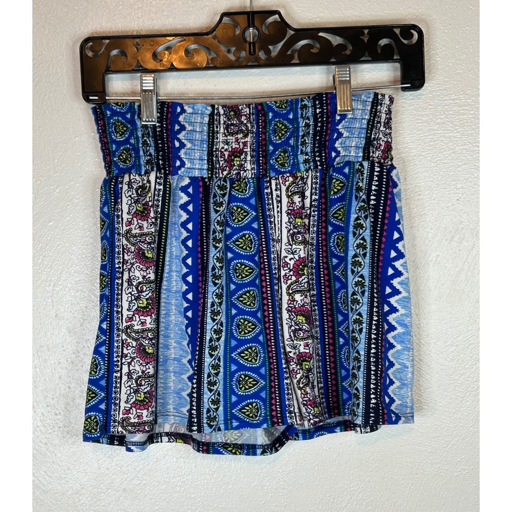 Eye Candy Smocked Waist Shorts Size Medium Blue Paisley Boho Festival Flowy